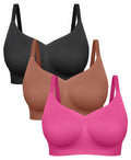 FeelinGirl Womens Bras Full Coverage Seamless Bralette 3-Pack (Black/Sienna/Pink,XX-Large)