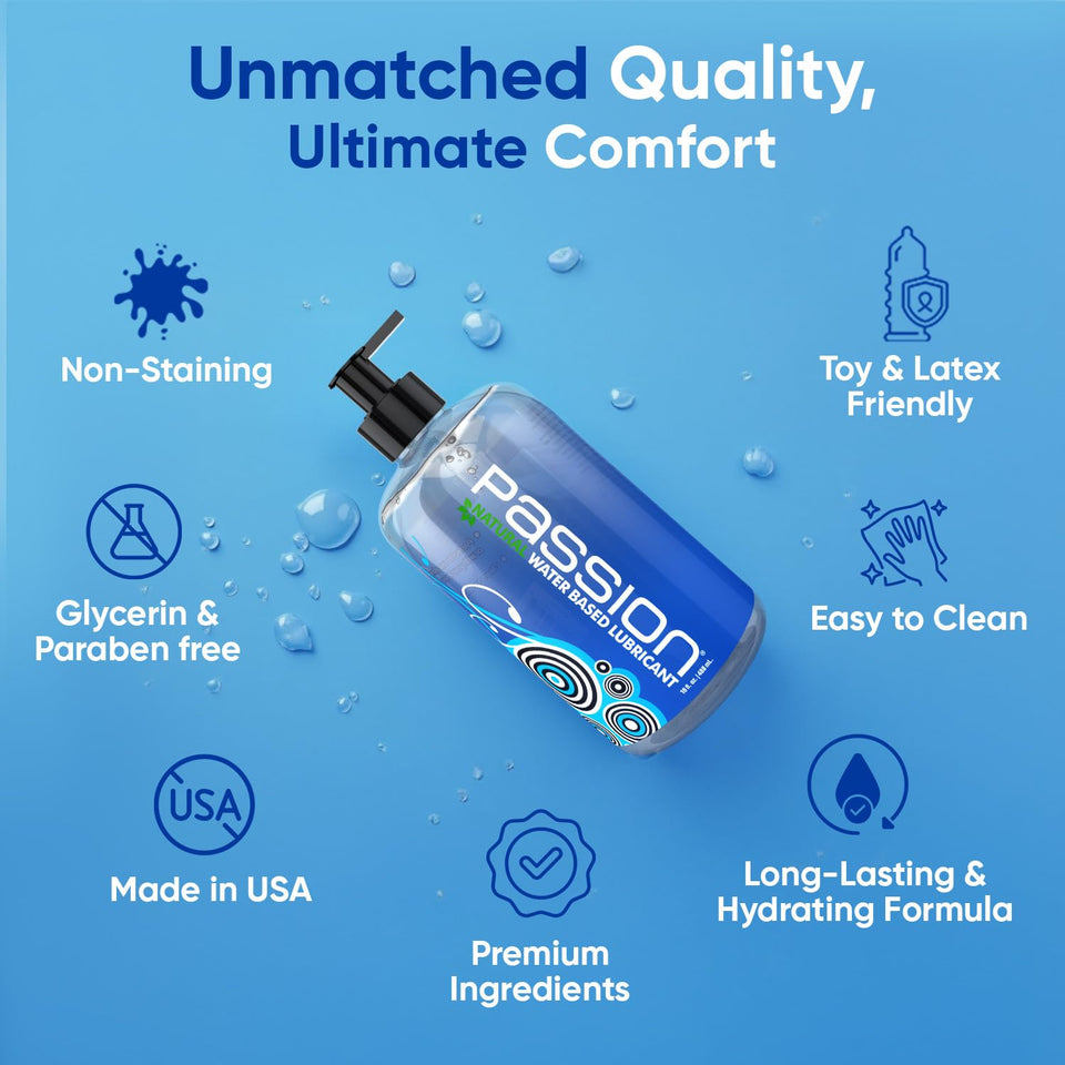 Passion Natural Water-Based Personal Lubricant, 10 Fl Oz - Premium, Non-Sticky, Easy-to-Clean Formula for Smooth, Comfortable Us