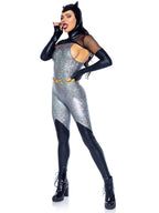 4 Pc Feline Felon, Includes Holographic Catsuit With Boot Detail, Fishnet Gloved Shrug, Cat Ear Skull Cap, And Belt.