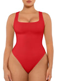 FeelinGirl Bodysuits for Women Seamless Square Neck Tummy Control Compression Thong Shapewear Bodysuit Rust Red XL/XXL