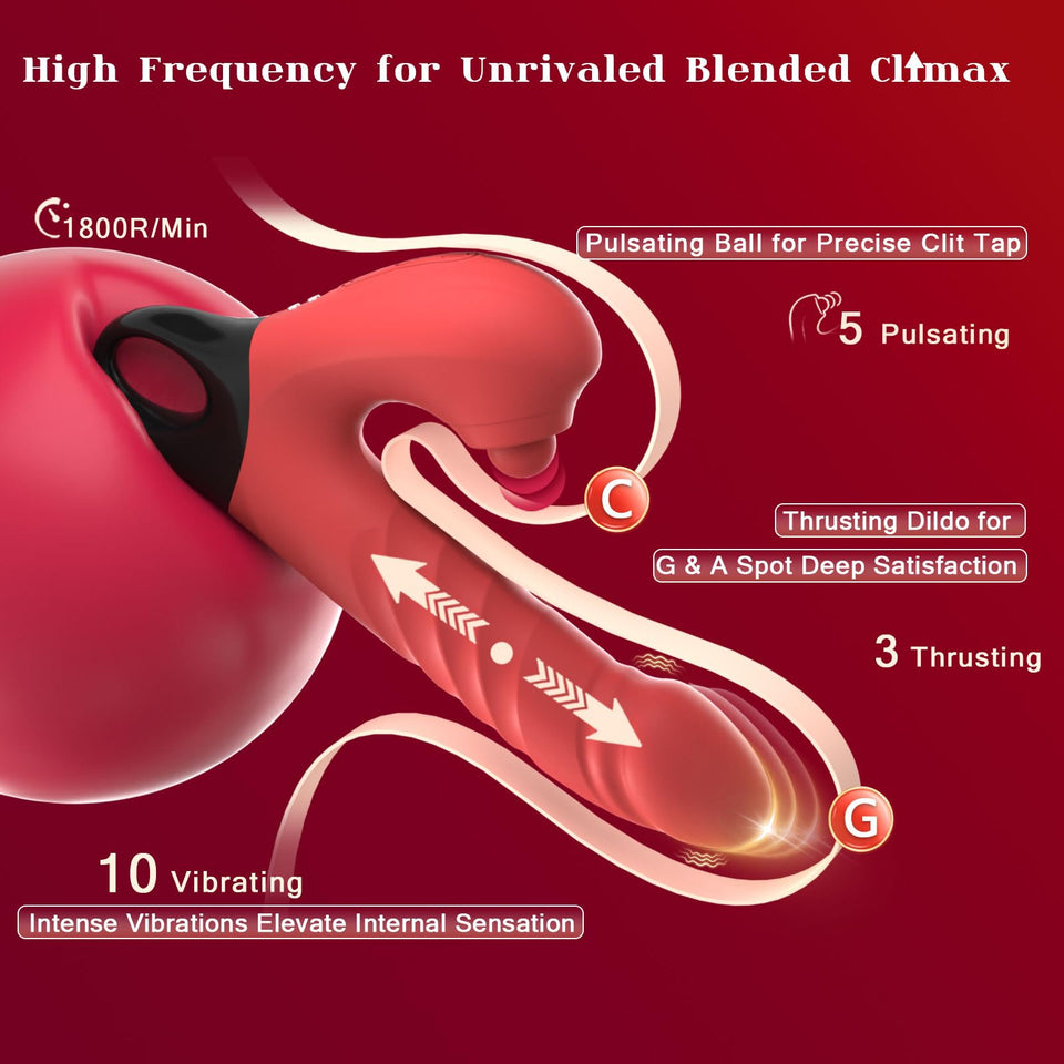 Thrusting Vibrating Dildo, 3 in 1 Female G Spot Vibrator with Clitoral Stimulator, Women Adult Sex Toys 3 Thrust 5 Pulsating 10
