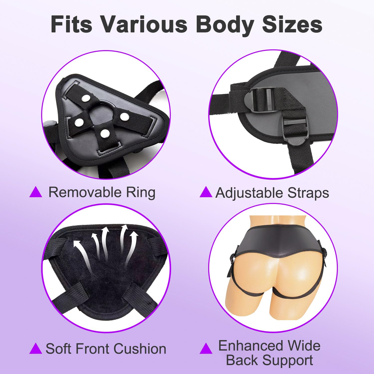 ASNOKNAE Adjustable Strap On Harness, Wearable Strapless Pegging Harness for Couples, Adult Sex Toy with Added Wide Back Strap f