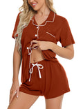 SWOMOG Womens Button Down Pajamas Set Short Sleeve Sleepwear Bride Soft Pj Lounge Sets XS-3XL Caremel Medium
