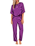 Ekouaer Pj Set for Women Silk Sleepwear Pjs for Women Set Womens Satin Pajamas Set Pjs Sleepwear Short Sleeve Sleep Set Purple 