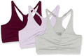 Fruit of The Loom Womens Adjustable Shirred Front Racerback Sports Bra, Lilac/Grey Heather/Purple Velvet