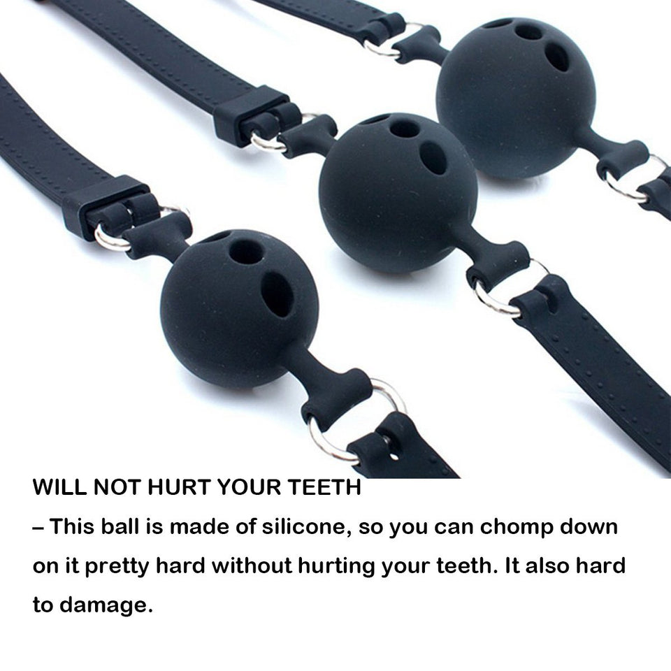 RYOZOCH Silicone Breathable Ball Gag for Adult Bondage Restraints Sex Play (Black, 1.7in Ball)