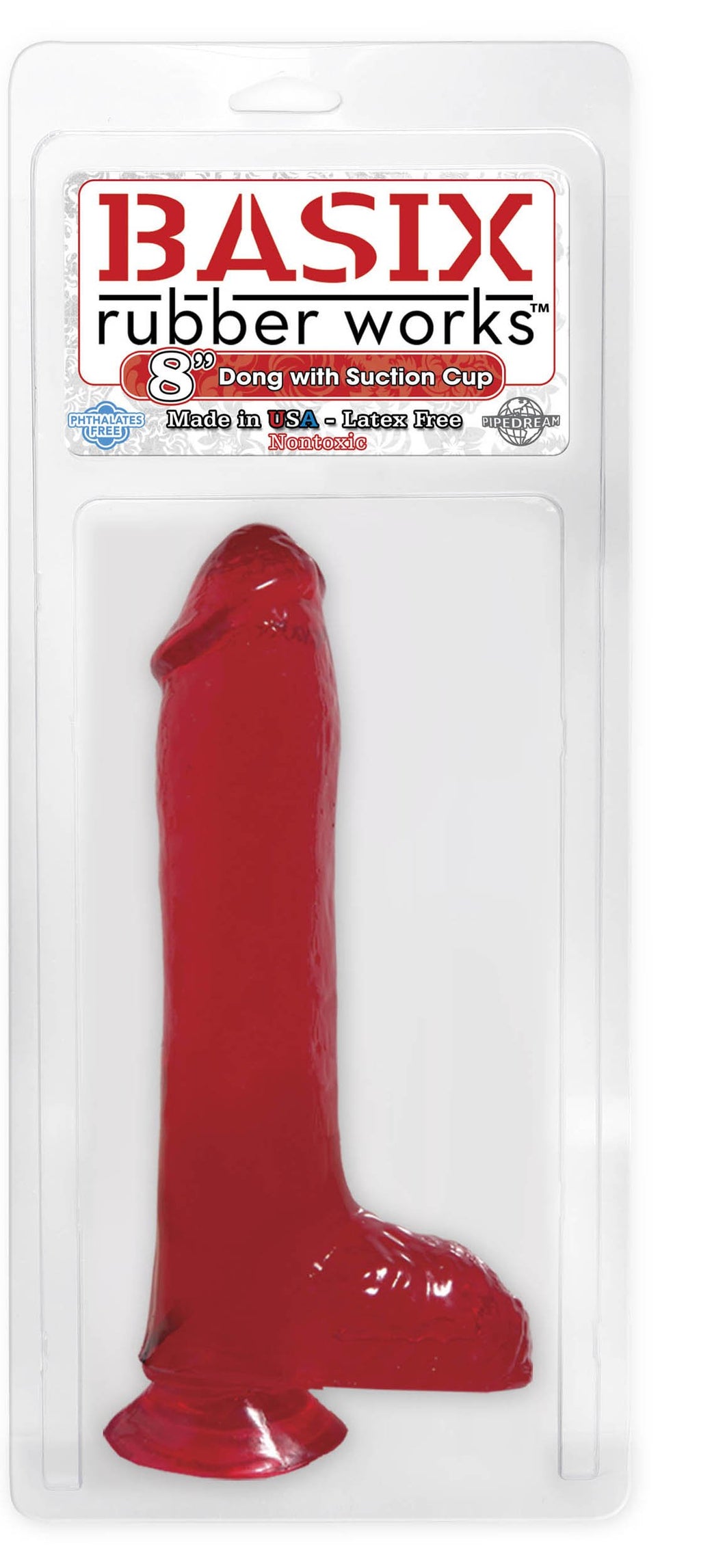 Basix 9-Inch Dong With Suction Cup, Red