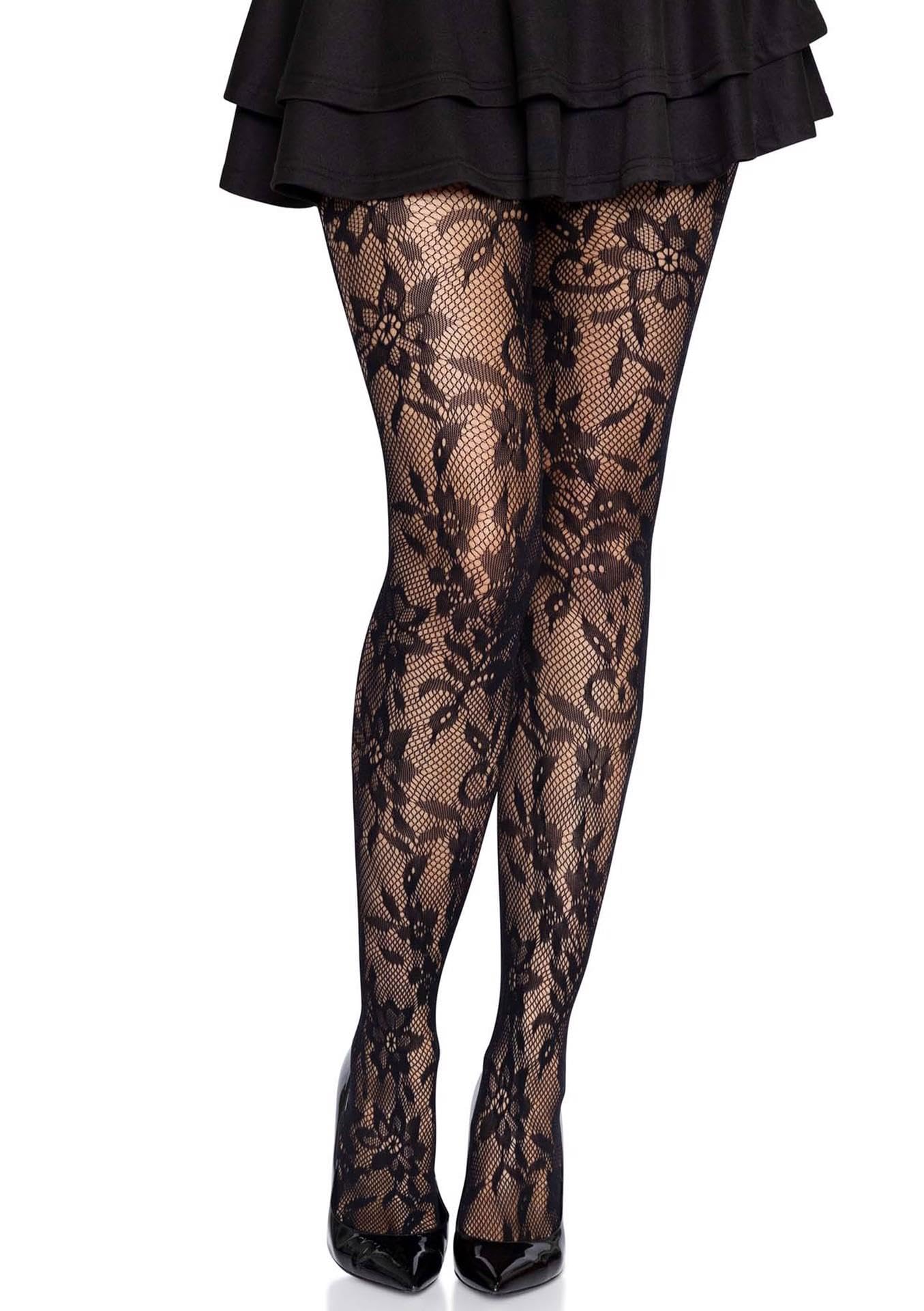 Seamless chantilly floral lace tights.