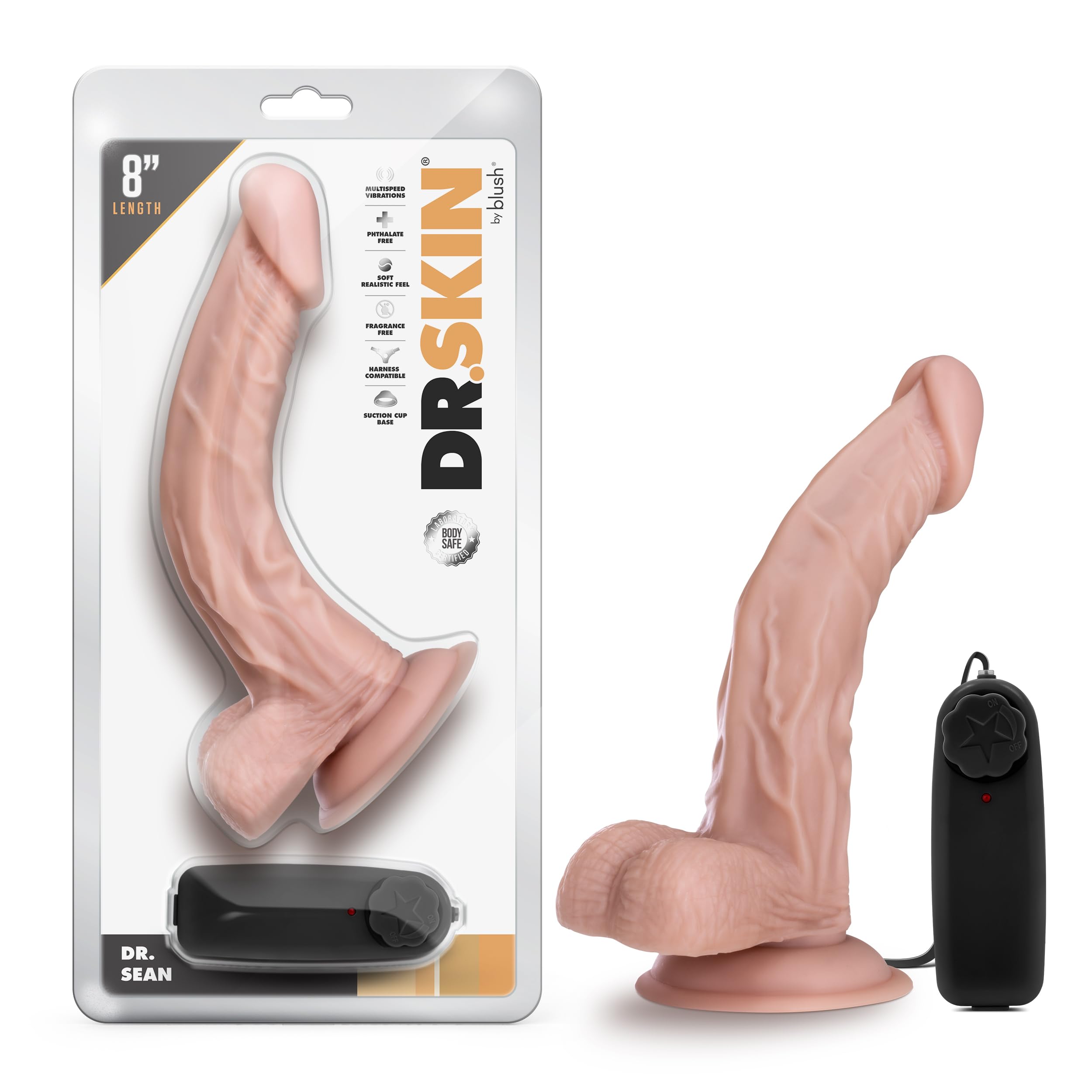 Blush Novelties Dr. Skin Dr Ken - 8.5 Inch Long Lifelike Realistic Remote Vibrating Dildo - 1.5in Wide - Strap On Compatible Suc