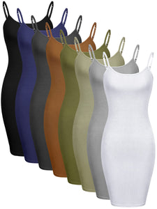 Geyoga 8 Pcs Full Slip for Women Under Dress Mini Adjustable Spaghetti Strap Cami Shapewear Undergarment(Large)