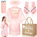 Handepo 5 Pcs Bride/bridesmaid Shower Robe Gifts Bride Gift Set with Sleeping Eye Mask Slippers for Wedding Party(Matron of Hono