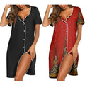 Ekouaer Nightgowns for Women 2 Pack Button Down Sleepshirt Short Sleeve Nightshirt Soft Sleepwear V Neck Pajama Dress Black/Red 