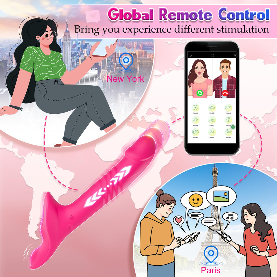 Strap-On Thrusting Dildo Sex Toys - Adult Toys APP Remote Control Wearable Harness Strap-On Dildo with 3 Thrusting & 9 Vibrating