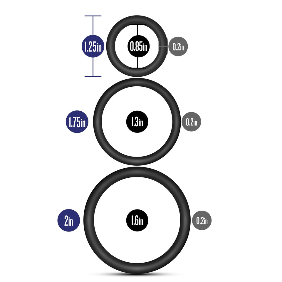 Performance - 3 Pack Male Enhancement Silicone Penis Cock Ring Erection Enhancing C-Rings Set - 3 Sizes