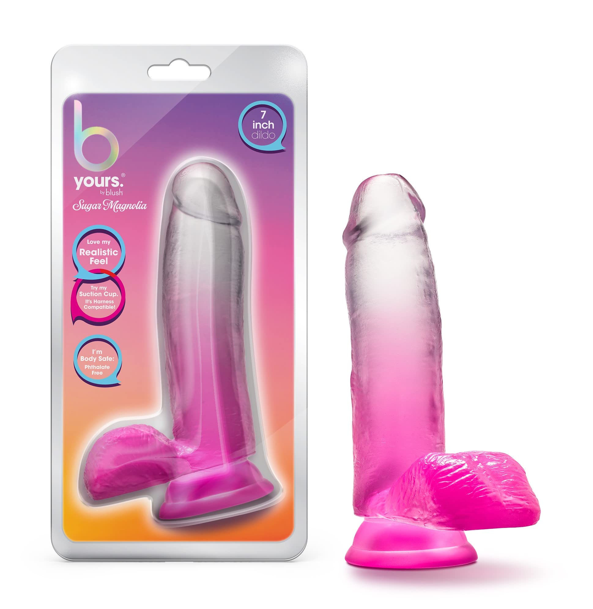 Blush Novelties B Yours Sugar Magnolia - 7 Inch Length 1.75 Inches Width Realistic Feel Dildo - Sturdy Suction Cup Base And Harn