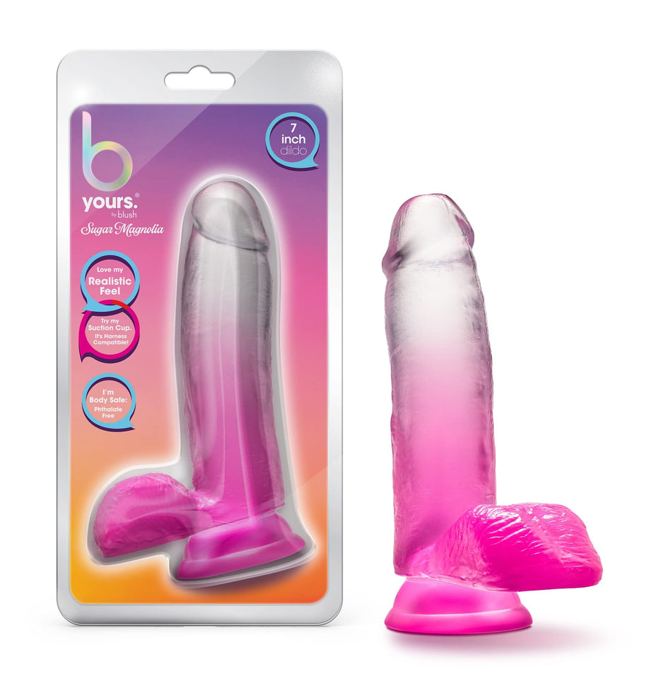 Blush Novelties B Yours Sugar Magnolia - 7 Inch Length 1.75 Inches Width Realistic Feel Dildo - Sturdy Suction Cup Base And Harn