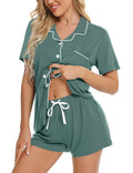 SWOMOG Womens Button Down Pajamas Set Short Sleeve Sleepwear Bride Soft Pj Lounge Sets XS-3XL Dark Green Medium
