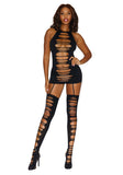 Dreamgirl Women'S Sexy Fashion Lingerie, Seamless Dancer Dress With Slash Detail Attached Garters, Black, One Size