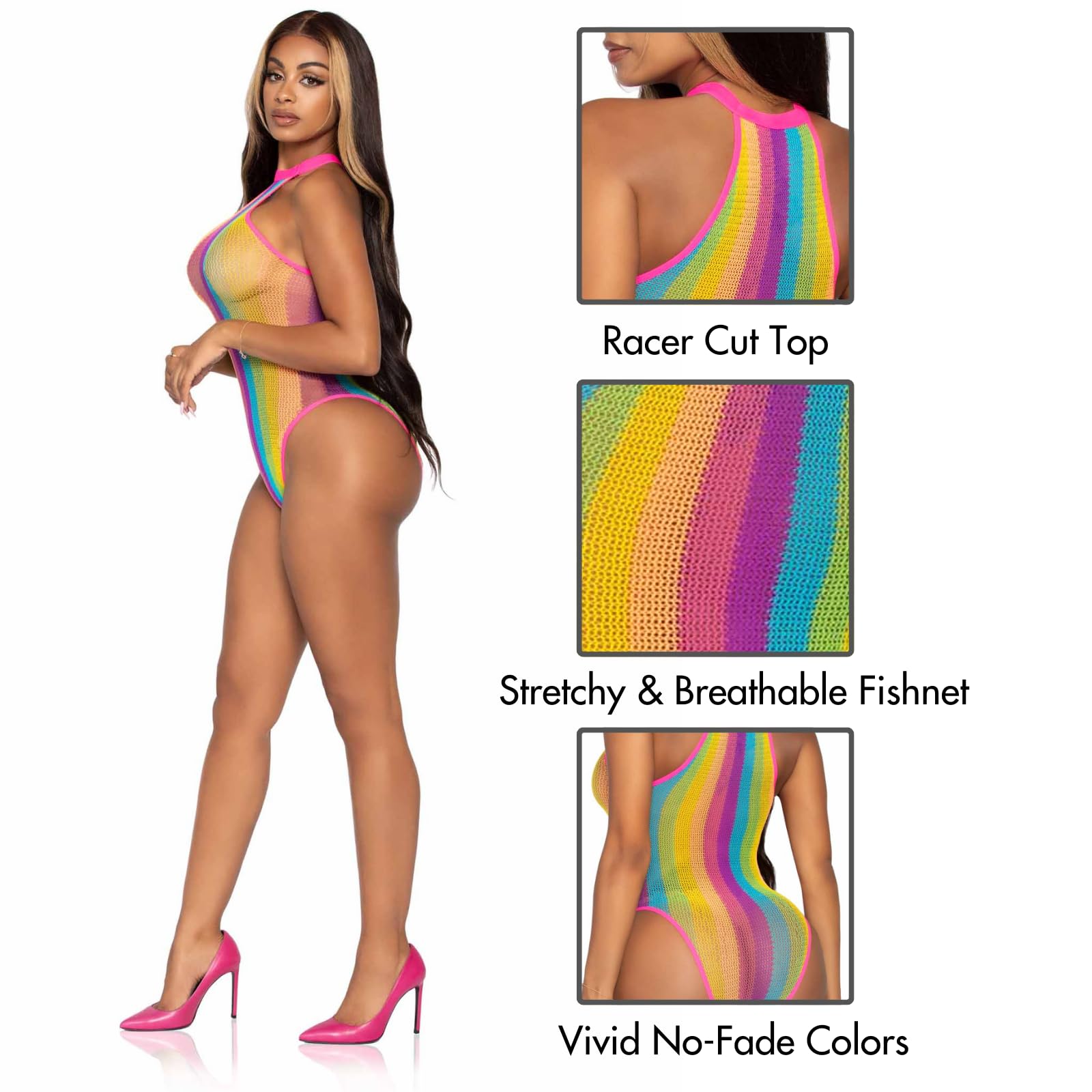Rainbow Striped Halter Bodysui