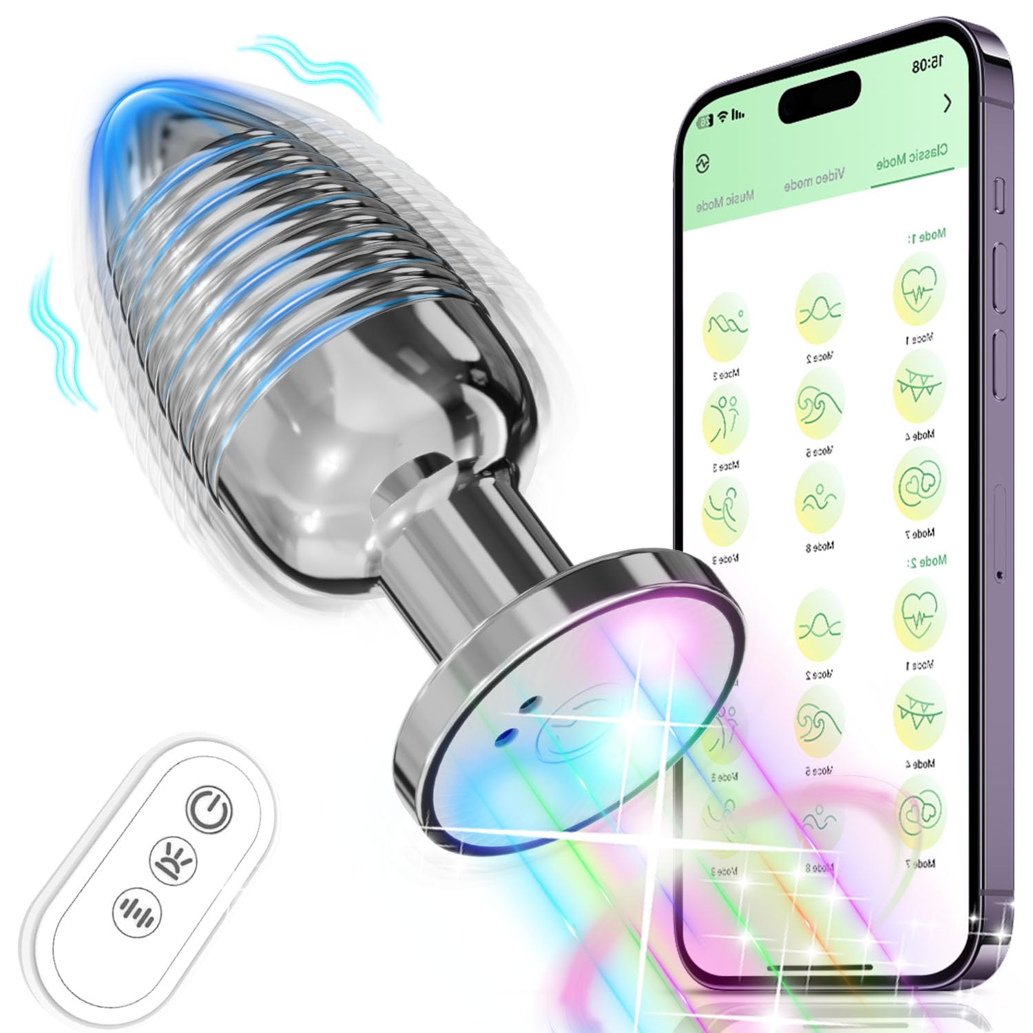HODEVO Adult Anal Plug Sex Toy, Vibrating Anal Butt Plug, Light Up But Plug with App and Remote Controlled Vibrator, Stainless S