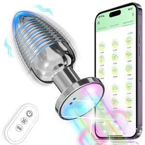 HODEVO Adult Anal Plug Sex Toy, Vibrating Anal Butt Plug, Light Up But Plug with App and Remote Controlled Vibrator, Stainless S