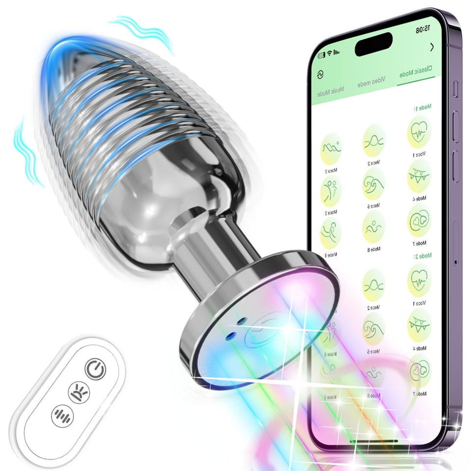 HODEVO Adult Anal Plug Sex Toy, Vibrating Anal Butt Plug, Light Up But Plug with App and Remote Controlled Vibrator, Stainless S