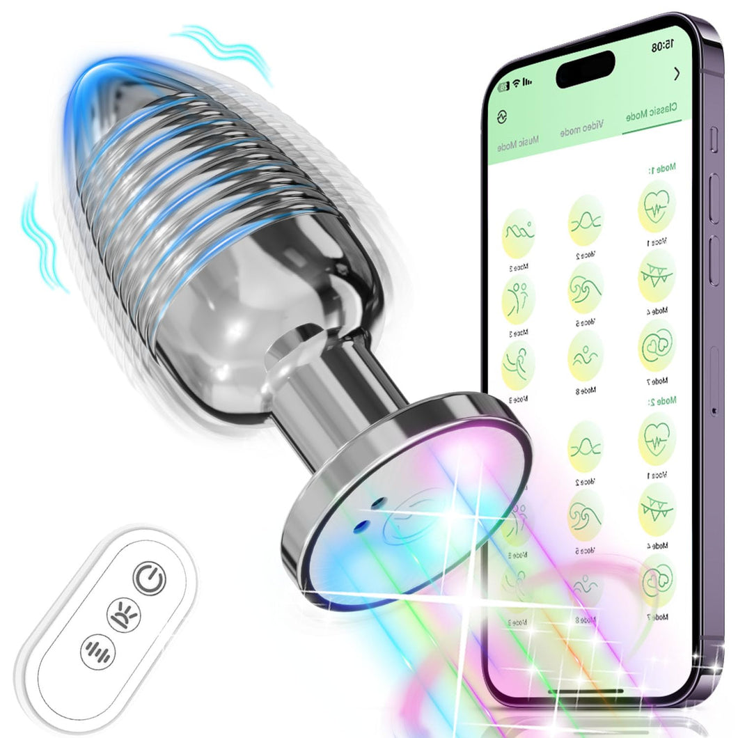 HODEVO Adult Anal Plug Sex Toy, Vibrating Anal Butt Plug, Light Up But Plug with App and Remote Controlled Vibrator, Stainless S