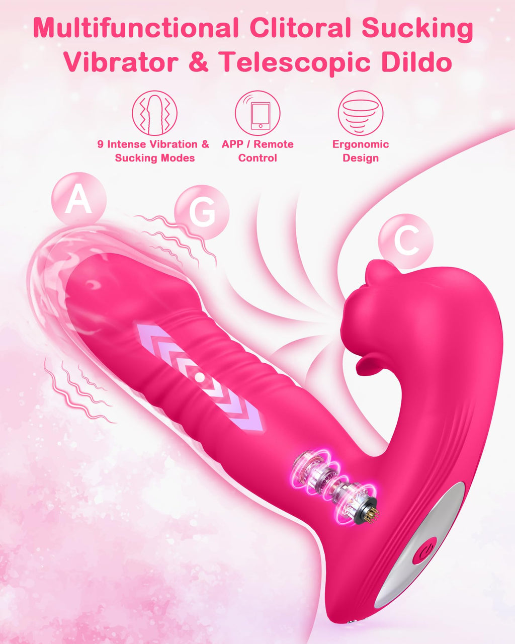 Rose Sex Toys for Women Sucking Vibrator Thrusting Dildo -Upgraded Sex Toy with 9 Sucking &Thrusting Vibrating Dildos,G Spot Cli