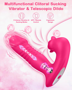 Rose Sex Toys for Women Sucking Vibrator Thrusting Dildo -Upgraded Sex Toy with 9 Sucking &Thrusting Vibrating Dildos,G Spot Cli