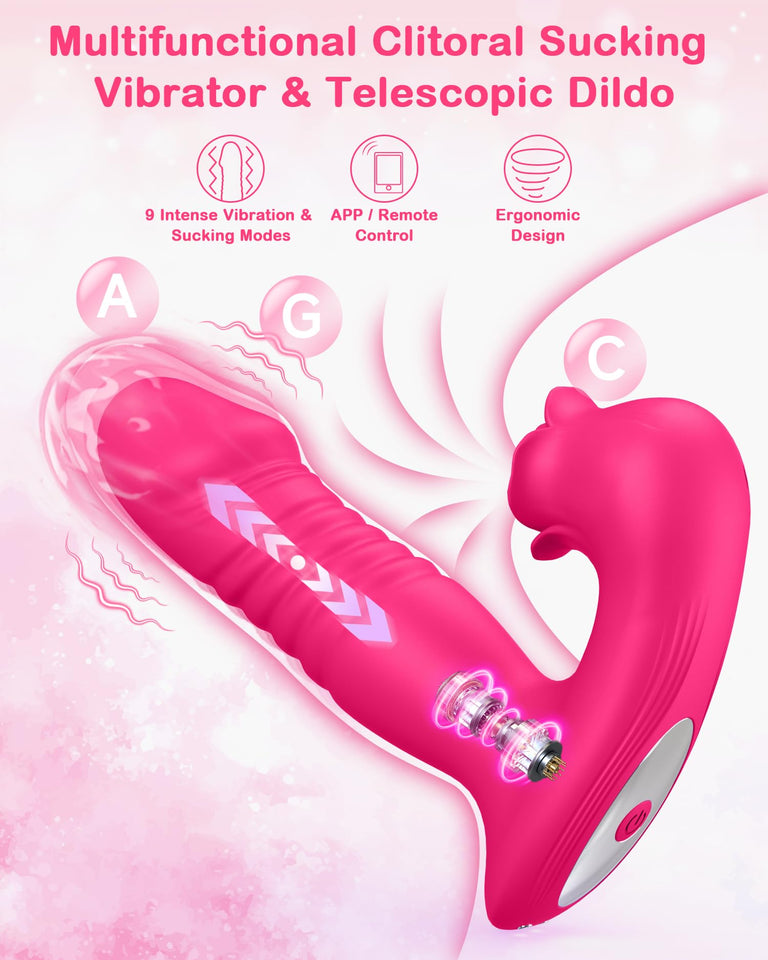 Rose Sex Toys for Women Sucking Vibrator Thrusting Dildo -Upgraded Sex Toy with 9 Sucking &Thrusting Vibrating Dildos,G Spot Cli