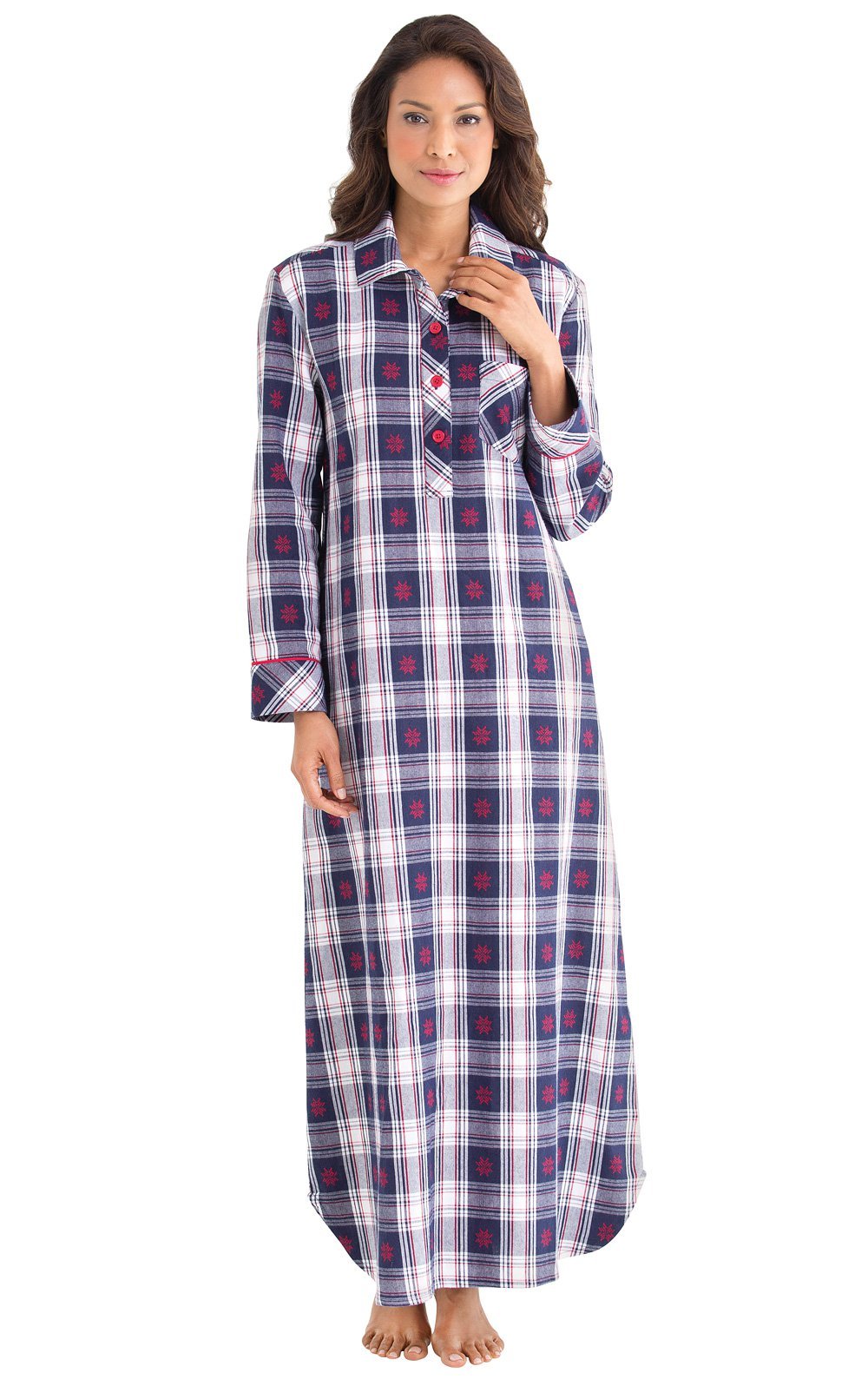 PajamaGram Flannel Nightgowns For Women - Long Sleeve Womens Nightgowns, XS
