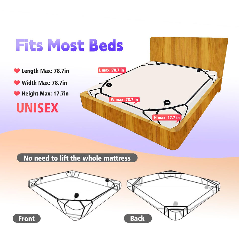 BDSM-Sex-Bondage-Kit Couples Bed Restraints Set,10 Pcs Adult Sex Toys with 4 Adjustable Wrist Thigh Cuffs,Whip,Eye Mask