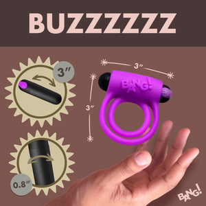 Bang! Silicone Cock Ring & Bullet W/ Remote Purple