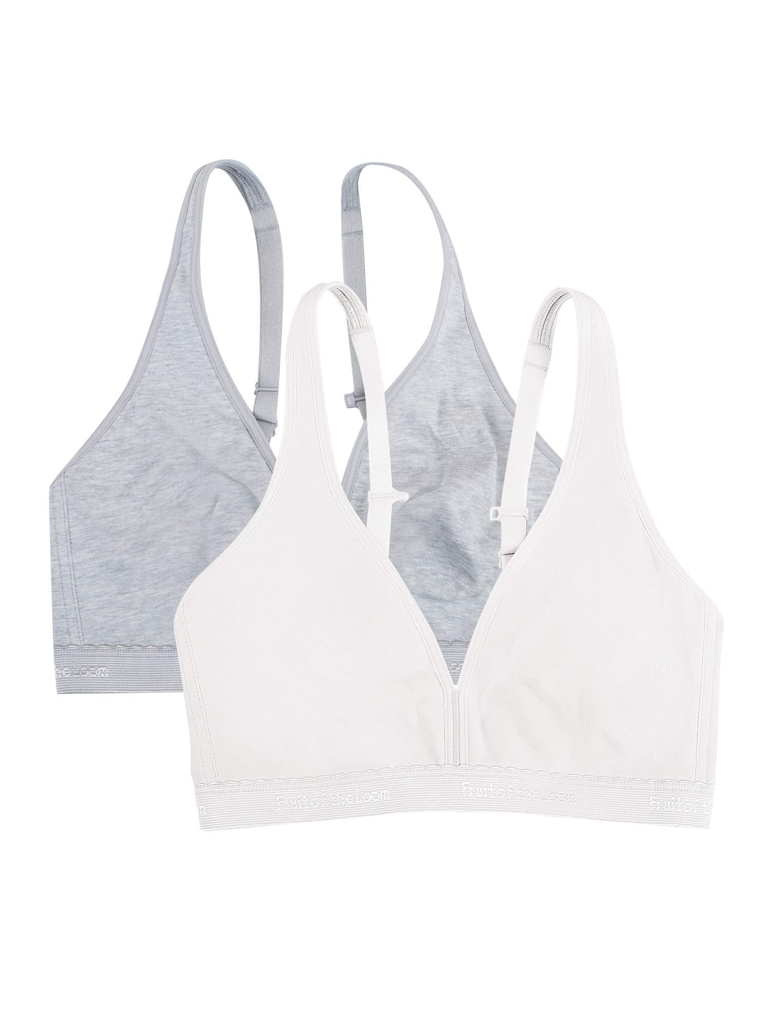 Fruit of the Loom Womens Wirefree Cotton Bralette, Heather Grey/White, 40DDD