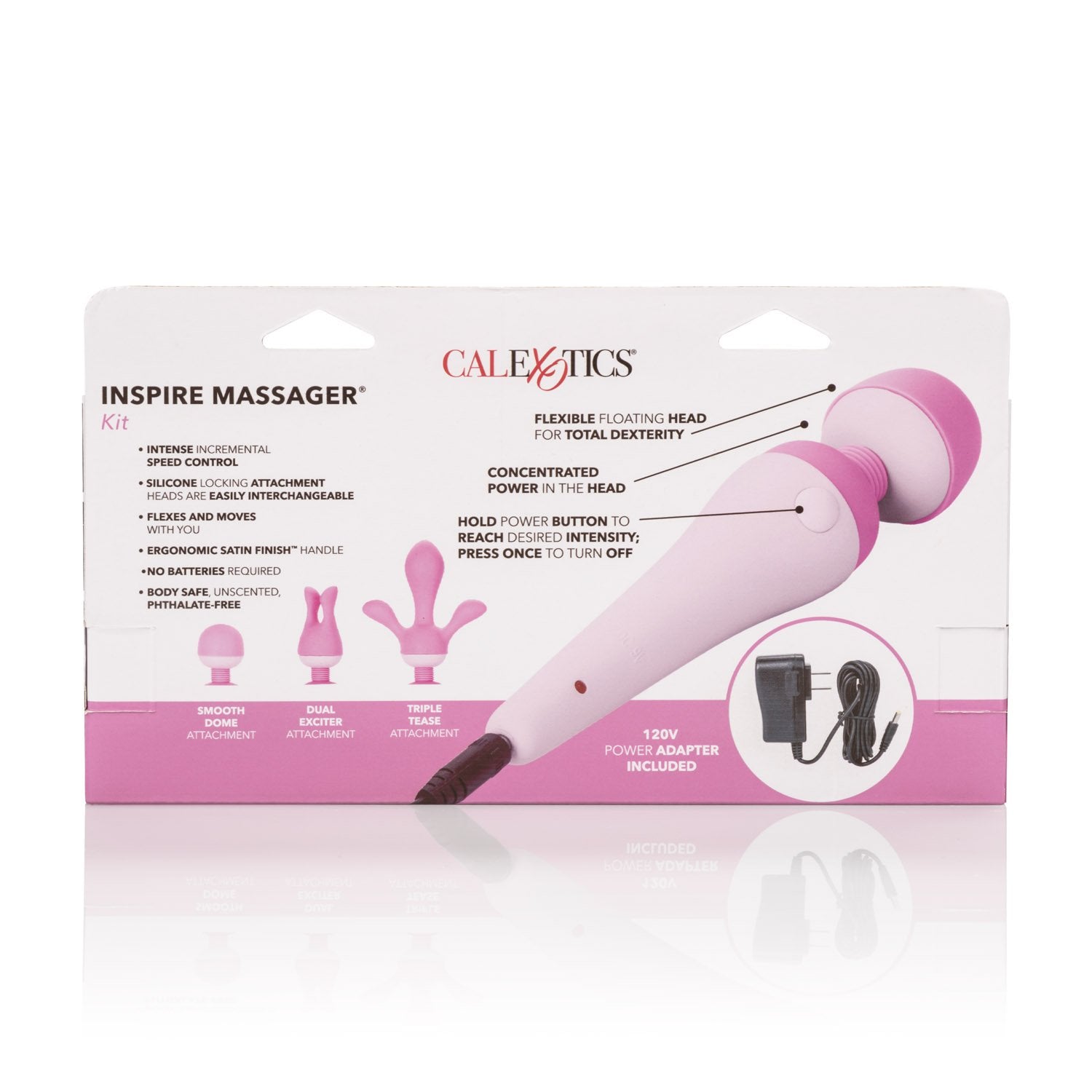 Calexotics Inspire Massager Kit - Body Wand Vibrator & Silicone Attachment Set For Couples     Adult Sex Personal Massager - Pin