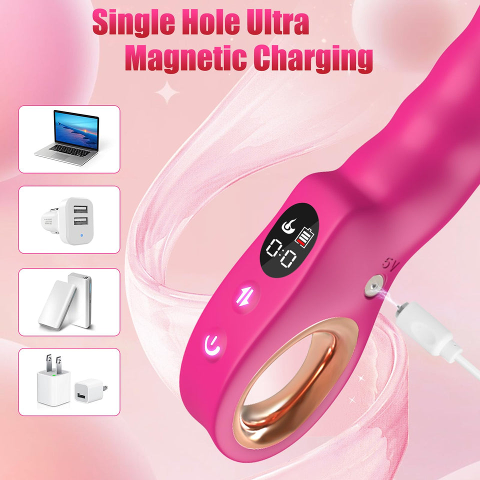 Thrusting Dildo Vibrator Sex Toys, G Spot Clitoral Vibrators Hollow Handle with Powerful 7 Thrusting & 7 Vibrating Modes, Anal D