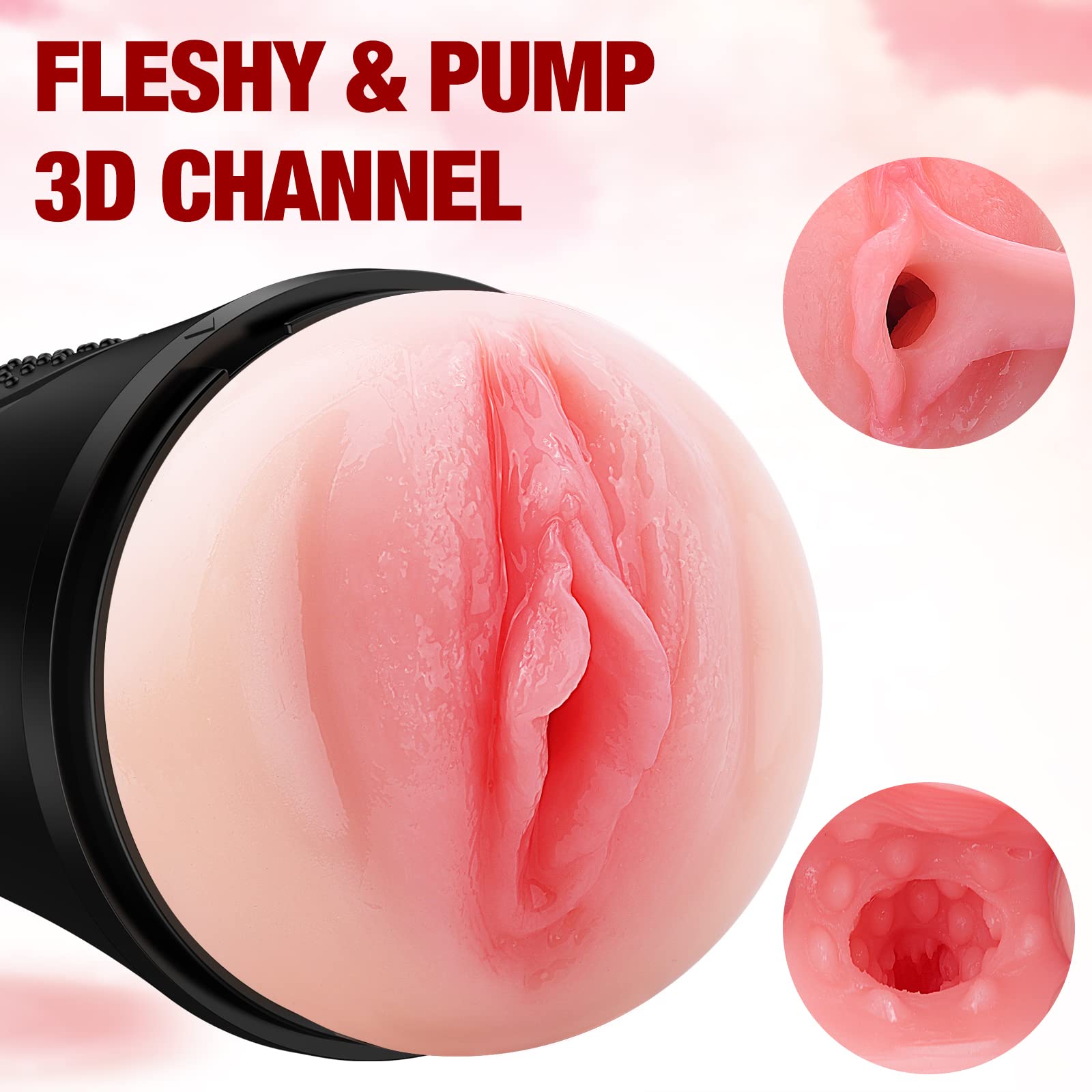 Mens Sex Toys Male Masturbator, Vibrating Masturbator Squeezable Pocket Pussy for Men with 7.5 '' Depth Lifelike Textured Vagina