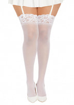 Dreamgirl Womens Plus-Size Lace Top Sheer Thigh-High Stockings, White, Queen/Small