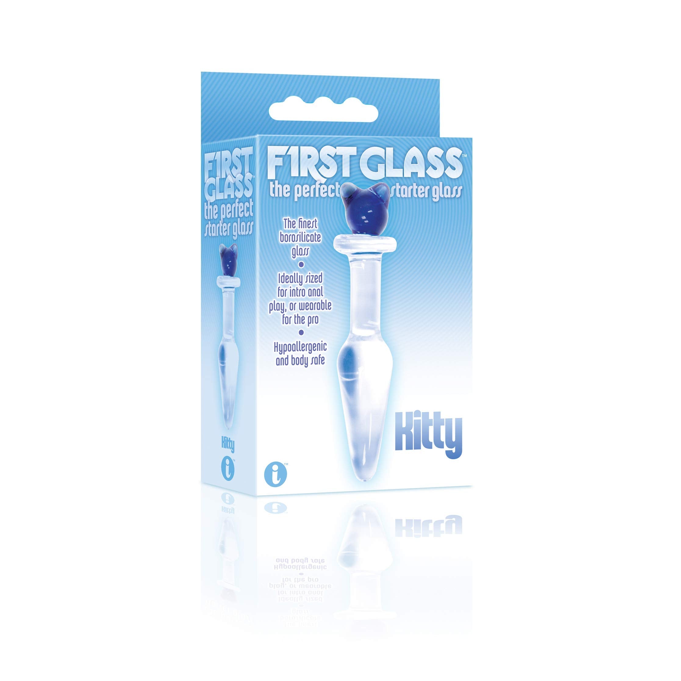 The 9s Kitty Love Glass Butt Plug Blue
