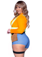 2 PC Nailed It Construction Worker, includes zip up romper and reflective garter harness with tool pockets.