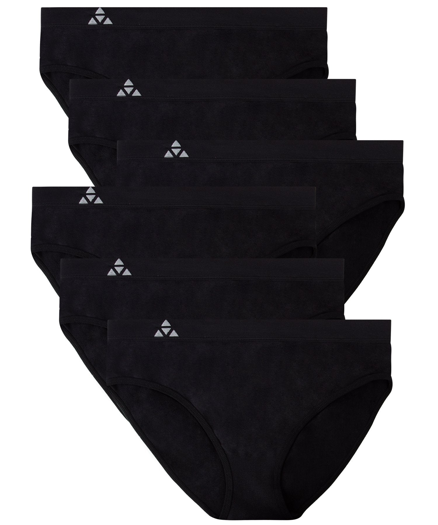 Balanced Tech Womens 6 Pack Seamless Hipster Brief Bikini Panties - Solid Black - Large