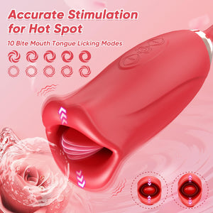 Vibrator Dildo Rose Sex Toy - 4 in 1 Tongue Toy for Women Clitoral Vibrator with 10 Tongue Licking & 10 Finger Vibrators Nipple