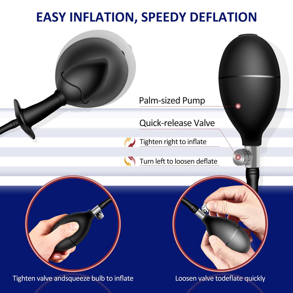 New Silicone Inflatable Anal Plug with Solid Shaft in The Center Body-Safe Silicone Anal Balloon Pump with Quick-Release Valve R