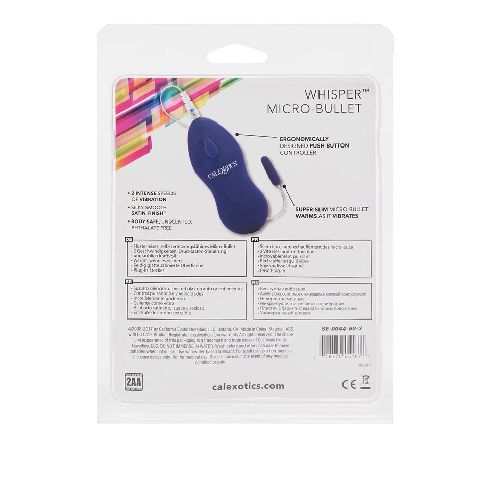 Calexotics Whisper Micro Bullet - Self Heating Wired Pocket Bullet Vibrator - Remote Control Sex Toys For Couples - Adult Egg Massager - 1.25 Inch - Purple