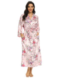 MizzGenio Womens Long Silk Robes Plus Size Long Satin Robes Floral Long Robes Sleepwear,Pink 2X/3X