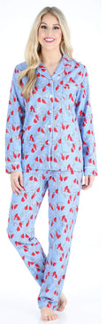 PajamaMania Womens Cotton Flannel Long Sleeve Button-Down Pajamas PJ Set, Cardinal, 2X