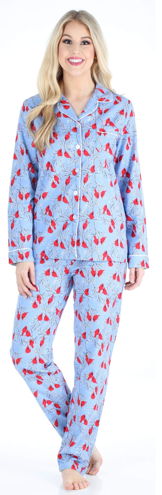 PajamaMania Womens Cotton Flannel Long Sleeve Button-Down Pajamas PJ Set, Cardinal, 2X