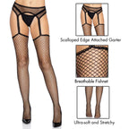 Industrial Net stockings with scalloped trimmed attached garter belt.