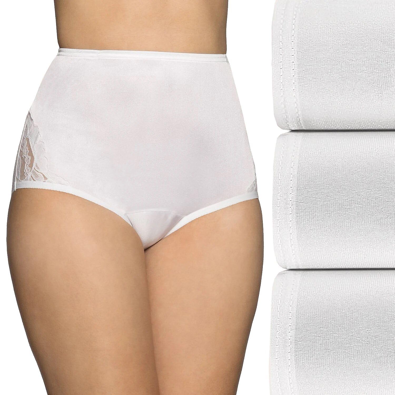 Vanity Fair Womens Perfectly Yours High Waisted Brief Panties, Lace Nouveau-3 Pack-Star White, 9