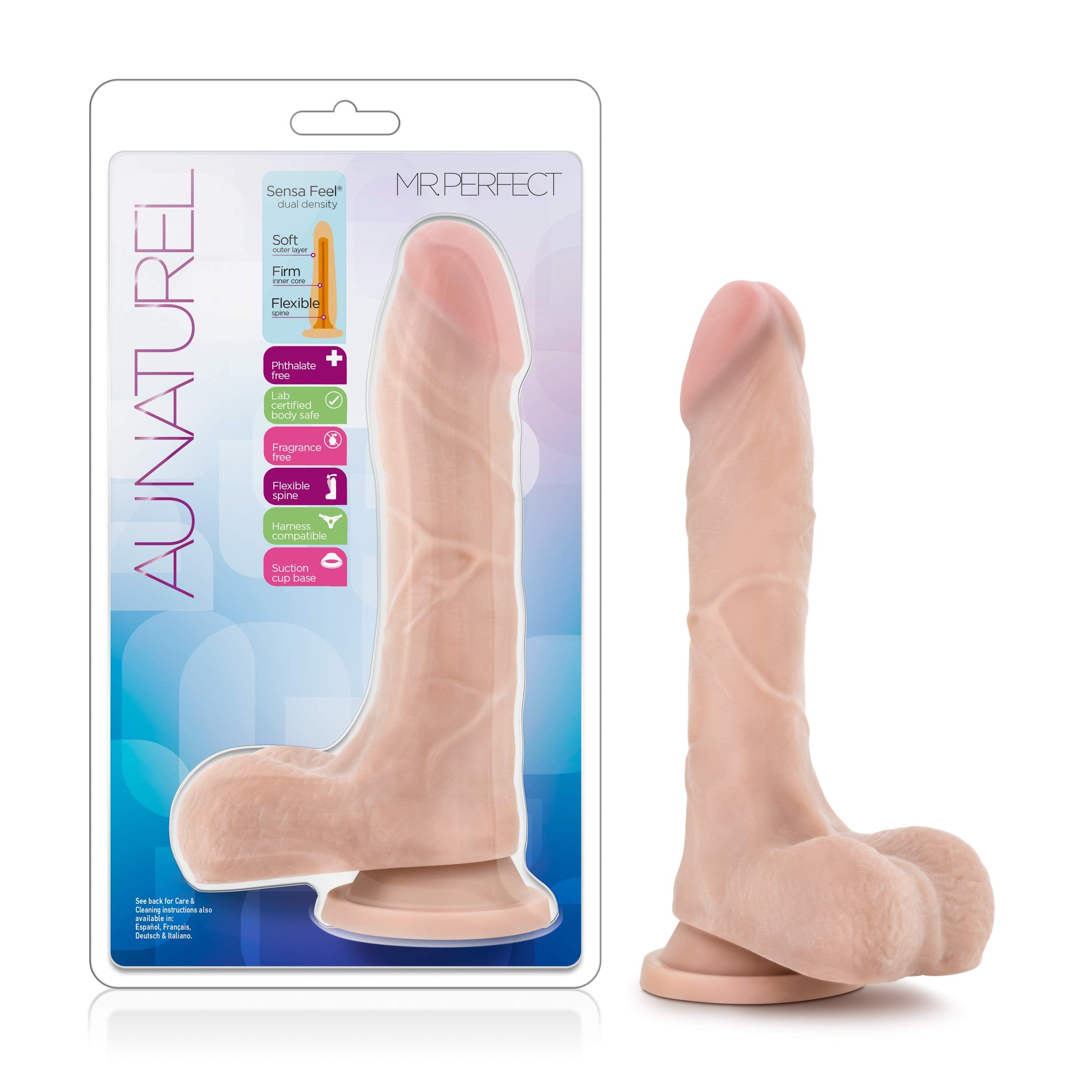 Blush Novelties Au Naturel - Mister Perfect - 8.5 Inch Sensa Feel Dual Density Realistic Dildo Ultra Soft Lifelike Feel - 1.5 Wi